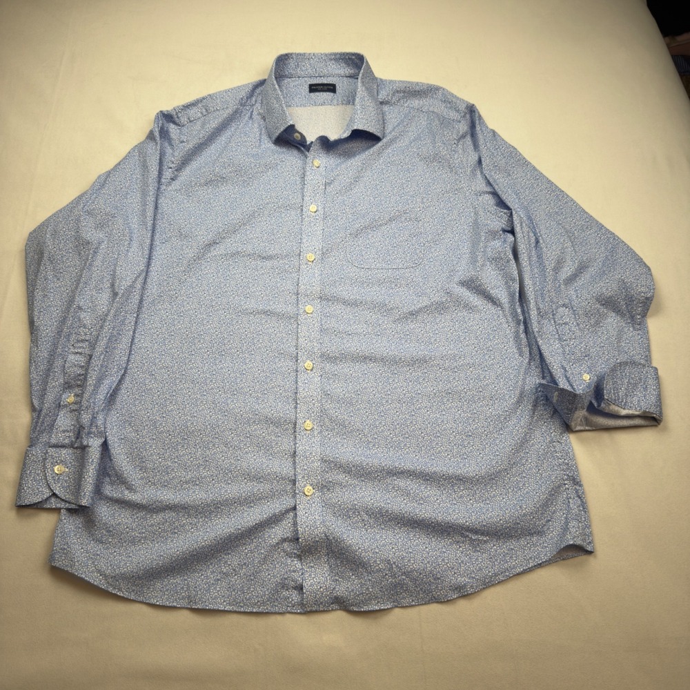 PROPER CLOTH Mens XXL Light Blue Floral Print Dress Shirt Cotton Blend EUC
